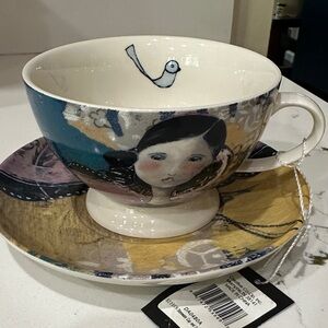 Kelly Roe Robert’s, Artistic Ceramic Teacup and Saucer Set